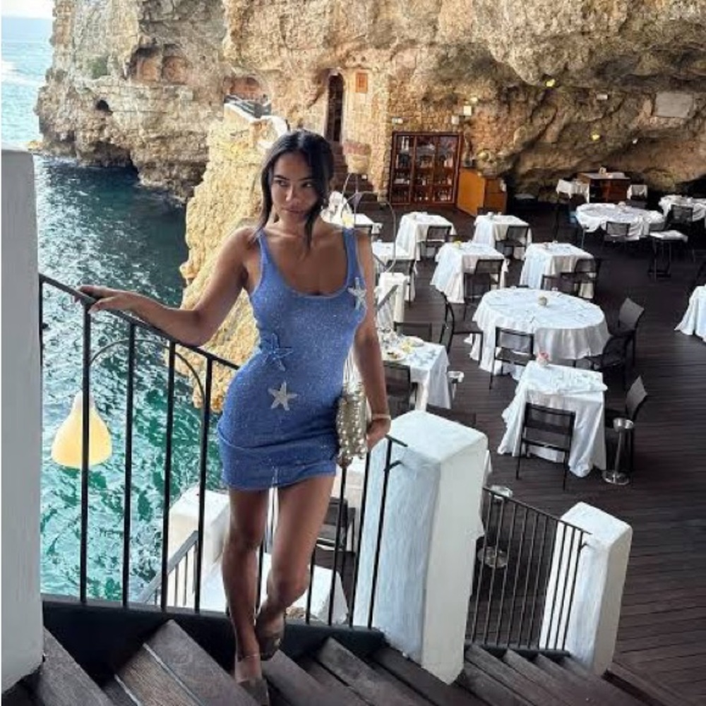 White Fox Gen Z Love Sequin Knit Mini Dress Blue - Picture 4 of 5